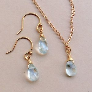 Natural Aquamarine Gold Plated Necklace & Earrings